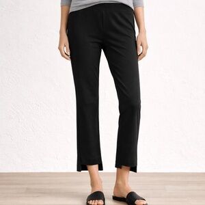 Eileen Fisher Black Stretch Knit Ankle Pants Step Hem Cropped Pull-On Size M